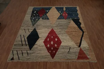 Moroccan Large Area Rug 10x14 Featuring Bold Geometric Diamond Shapes