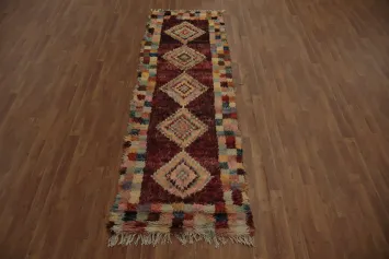 Burgundy Red Moroccan Berber Runner Rug 3x10