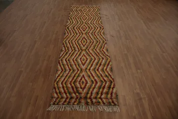 Zigzag Pattern Moroccan Berber Runner Rug 3x13 for Dynamic Room Decor