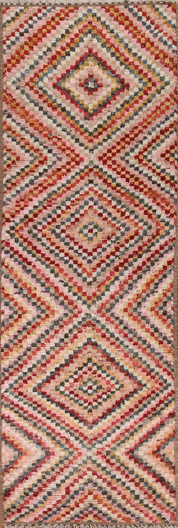 Checkered Moroccan Wool Runner Rug 3x10