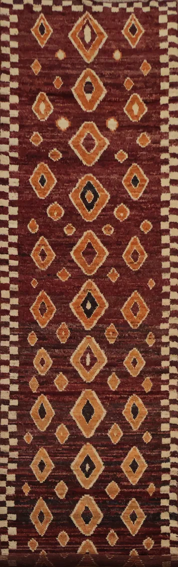 Rich and Textured Diamond Handmade Moroccan Runner Rug 4x16