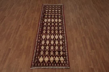 Vibrant Moroccan Runner Rug 3x10 in Deep Burgundy and Cream Tones