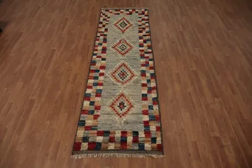 Artisan Moroccan Runner Rug 3x10 with Intricate Diamond Design