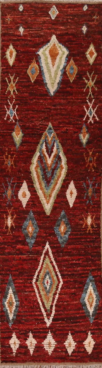 Geometric Moroccan Red Runner Rug 3x10