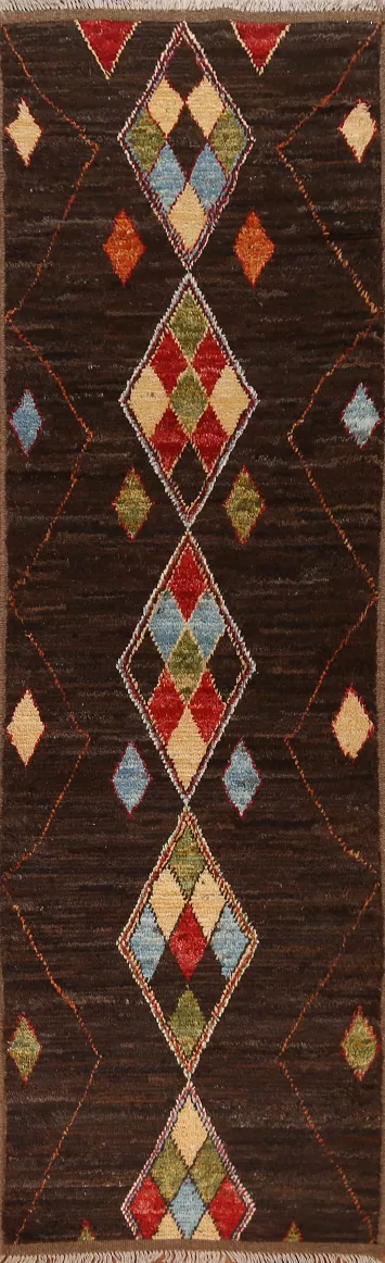 Dark Brown Moroccan Wool Runner Rug 3x10