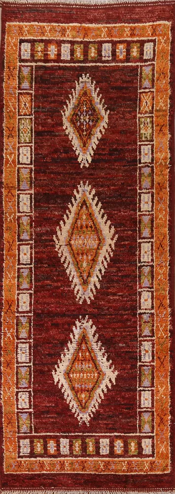 Burgundy Red Moroccan Wool Runner Rug 3x10