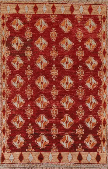 Red Wool Moroccan Geometric Area Rug 7x10