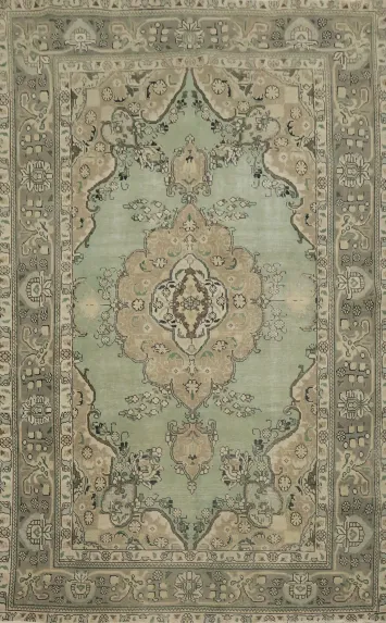 Vintage Mint Green Persian Rug with Intricate Floral Patterns 7x10
