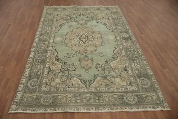 Vintage Mint Green Persian Rug with Intricate Floral Patterns 7x10