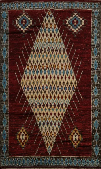 Ornate Red Moroccan Area Rug 7x10 with Diamond and Multi-Color Details
