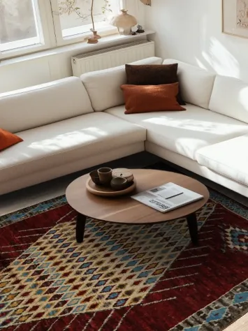 Ornate Red Moroccan Area Rug 7x10 with Diamond and Multi-Color Details