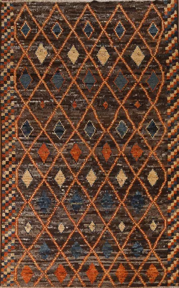 Brown Trellis Moroccan Area Rug 7x10