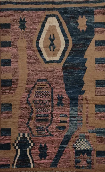 Artistic Pink Moroccan Area Rug 7x10 Featuring Unique Textural Elements