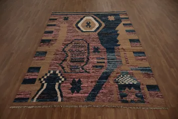 Artistic Pink Moroccan Area Rug 7x10 Featuring Unique Textural Elements