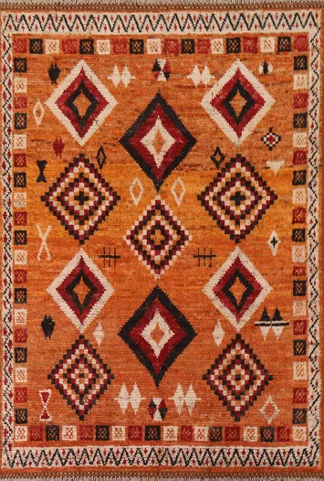 Orange Wool Moroccan Area Rug 6x8