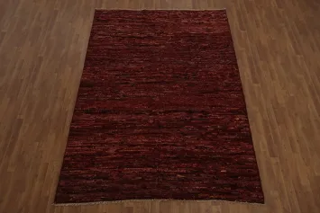 Luxurious Deep Red Wool Moroccan Area Rug 7x10 with Rich Texture