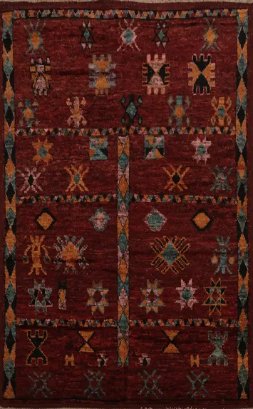 Distinctly Red Tribal Moroccan Area Rug 7x10 with Tribal Accents