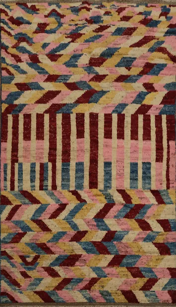 Art-Inspired Moroccan Area Rug 7x10 with Dynamic Shapes and Hues