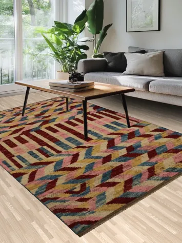 Art-Inspired Moroccan Area Rug 7x10 with Dynamic Shapes and Hues