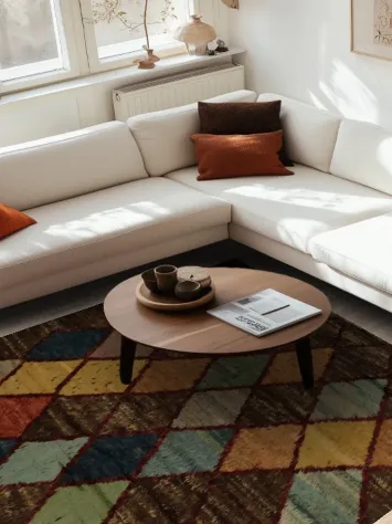 Contemporary Brown Moroccan Area Rug 7x9 with Bold Diamond Motifs