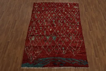 Red Berber Moroccan Area Rug 6x10 with Geometric Design Accents