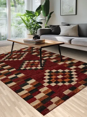 Moroccan Wool Area Rug 7x10 Featuring Bold Checkered Design