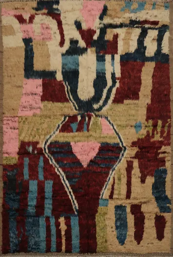 Abstract Art Moroccan Wool Area Rug 8x10 with Rich Textures