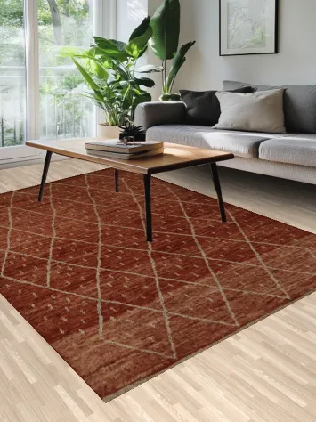Warm Toned Moroccan Area Rug 7x10 with Subtle Geometric Patterns