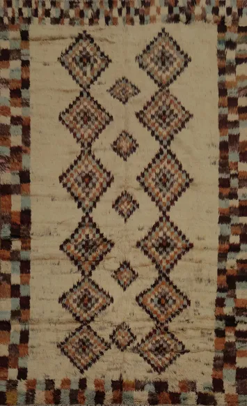 Ivory Wool Moroccan Tribal Area Rug 7x10