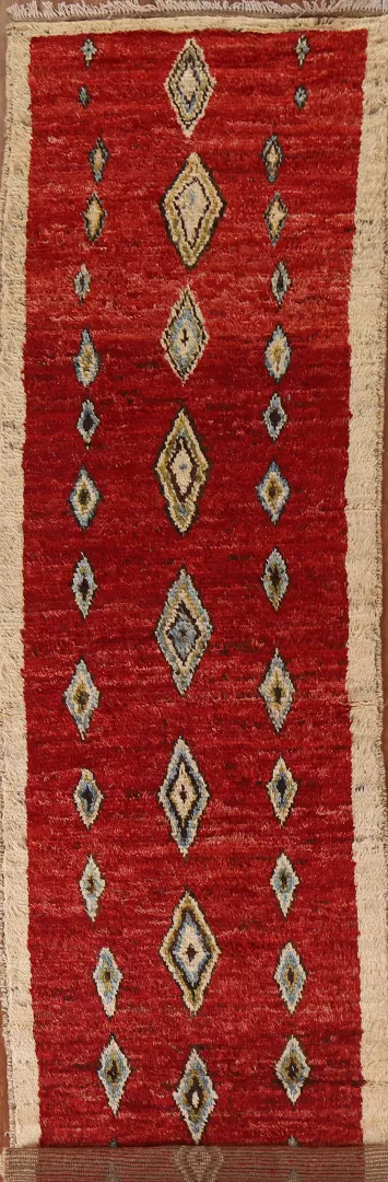 Geometric Red Moroccan Runner Rug 3x13