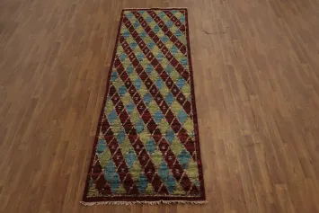 Hand-Knotted Wool Moroccan Runner Rug 3x10