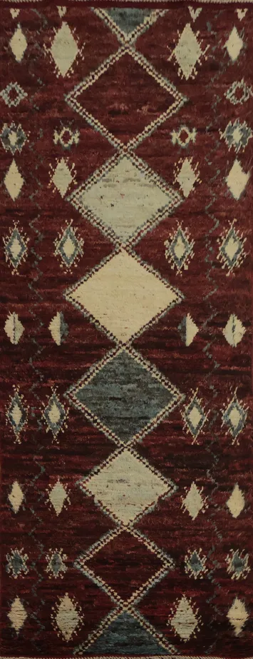 Burgundy Moroccan Tribal Runner Rug 3x10