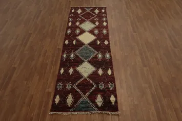 Burgundy Moroccan Tribal Runner Rug 3x10