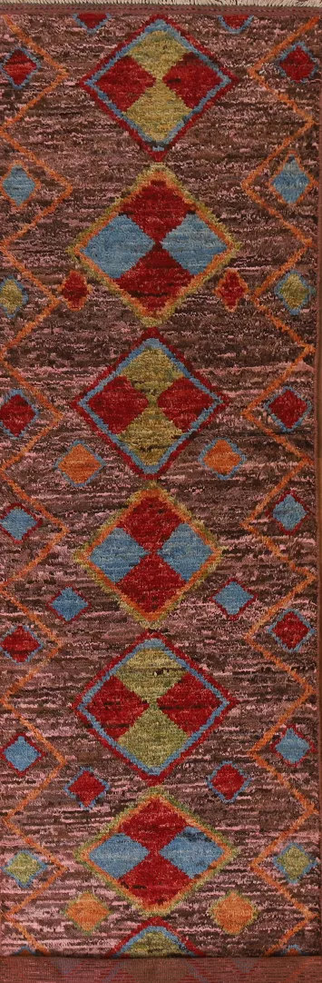 Pink/ Brown Moroccan Runner Rug 3x13