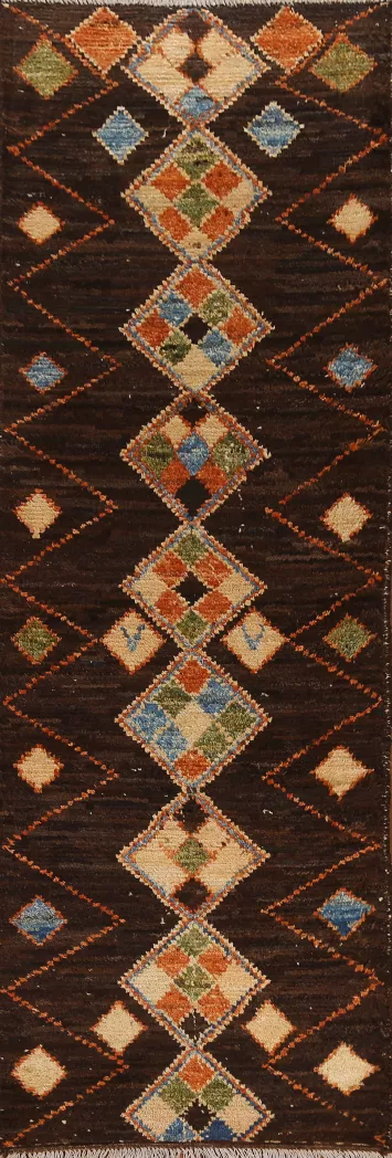 Dark Brown Moroccan Runner Rug 3x10