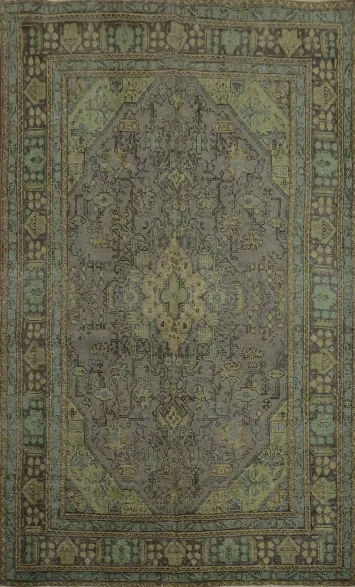 Distressed Dark Gray Tabriz Persian Area Rug 7x10 with Classic Designs
