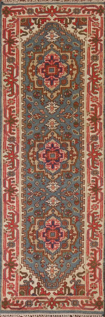 Blue Heriz Serapi Geometric Runner Rug 2x8