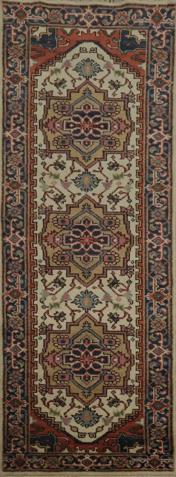 Elegant Heriz Serapi Runner Rug 3x8 with Rich Decorative Patterns