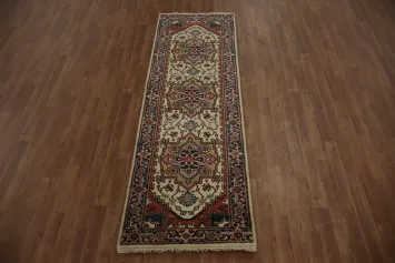 Elegant Heriz Serapi Runner Rug 3x8 with Rich Decorative Patterns