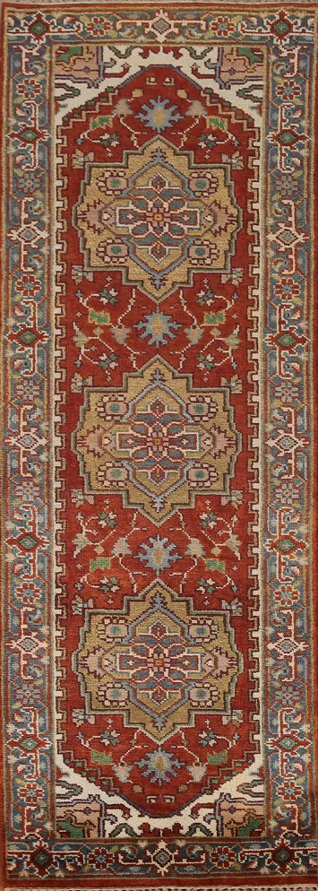 Red Heriz Serapi Handmade Runner Rug 3x8
