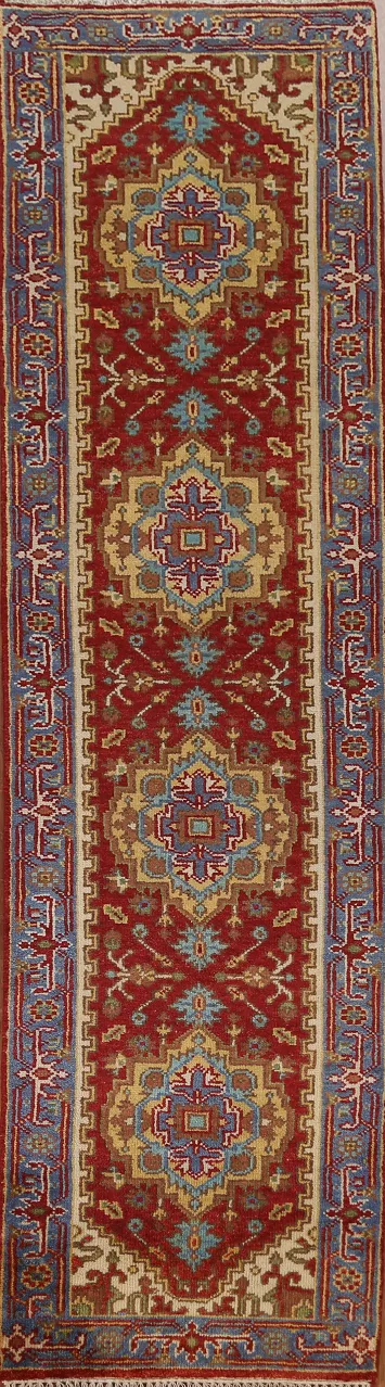 Red Wool Heriz Serapi Oriental Runner Rug 3x10