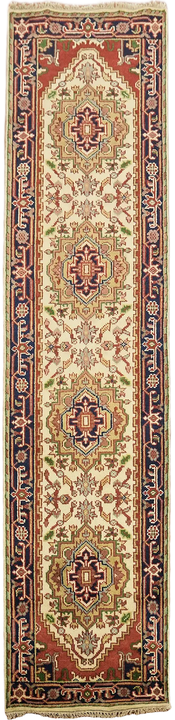 Ivory Heriz Serapi Geometric Runner Rug 3x10