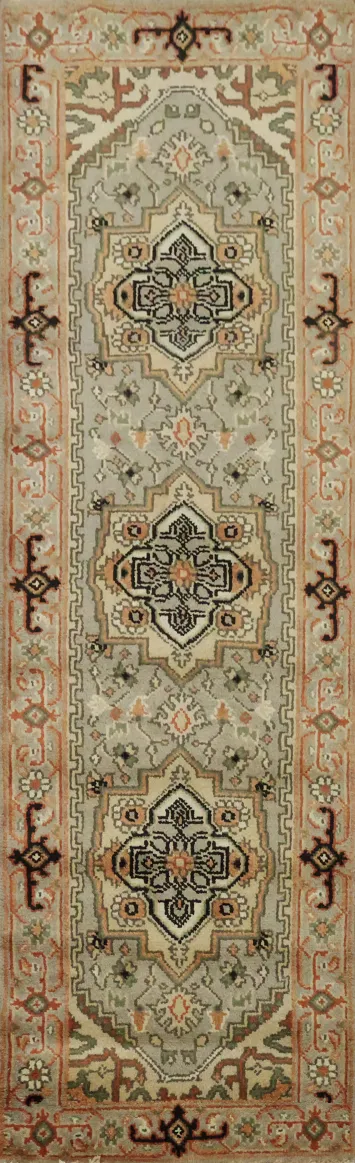 Geometric Heriz Serapi Wool Runner Rug 3x8