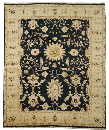 Exquisite Black and Beige Rug with Vintage Floral Patterns 8x10
