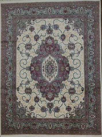 Ivory and Red Tabriz Persian Rug with Rich Colors and Classic Design 8x11