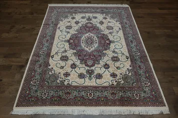 Ivory and Red Tabriz Persian Rug with Rich Colors and Classic Design 8x11