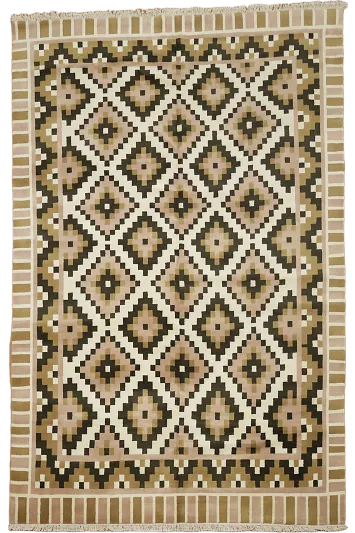 Diamond Motif Rug with Earthy Tones and Borders 8x10