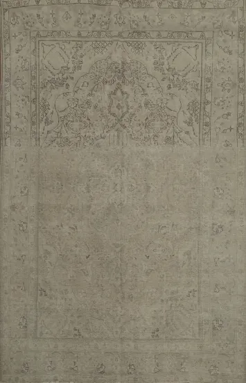 Neutral Vintage Tabriz Persian Area Rug 7x9 for Classic Home Décor