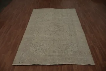 Relaxing Neutral Toned Vintage Tabriz Distressed Area Rug 7x10