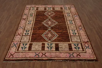 Geometric Moroccan Area Rug 7x10 with Earthy Tones and Bold Borders
